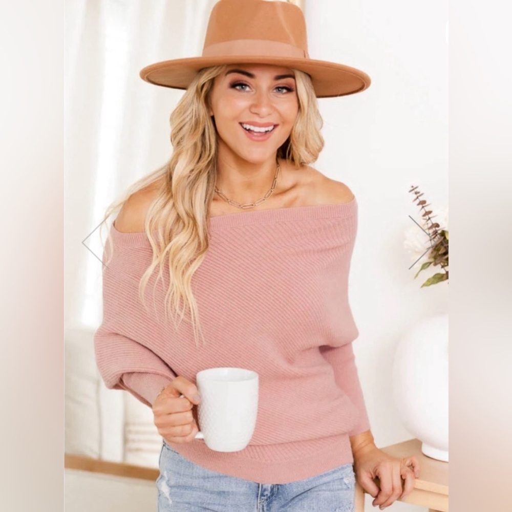 NWOT Pink Lily pink off the shoulder sweater